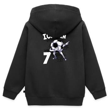 Ich bin 7 Jahre Fußball 7. Geburtstag - Kinder Premium Organic Zip Hoodie - Schwarz - Hinten - AI Model Kid Male (0cm)