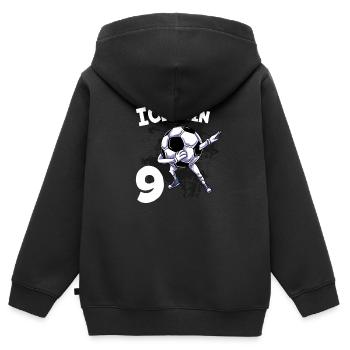 Ich bin 9 Jahre Fußball 9. Geburtstag - Kinder Premium Organic Zip Hoodie - Schwarz - Hinten - AI Model Kid Male (0cm)