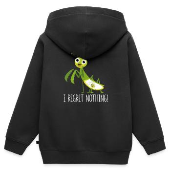 Je ne regrette rien de la mante religieuse insecte drôle - Sweat Premium à capuche zippé enfant bio - noir - Dos - AI Model Kid Male (0cm)