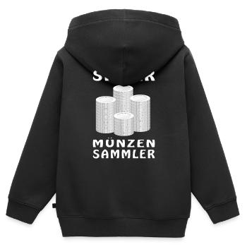 GELD SILBER MÜNZEN - Kinder Premium Organic Zip Hoodie - Schwarz - Hinten - AI Model Kid Male (0cm)