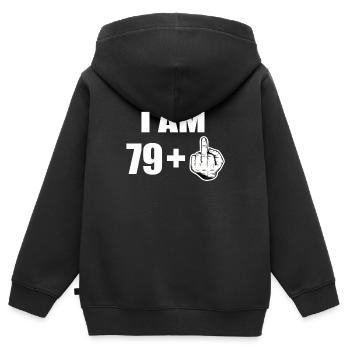 80e anniversaire - Sweat Premium à capuche zippé enfant bio - noir - Dos - AI Model Kid Male (0cm)