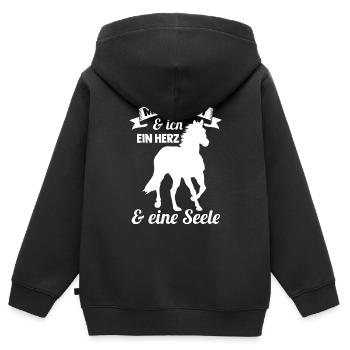 Pferd Reitsport Reiten Pferdesport Shetty - Kinder Premium Organic Zip Hoodie - Schwarz - Hinten - AI Model Kid Male (0cm)