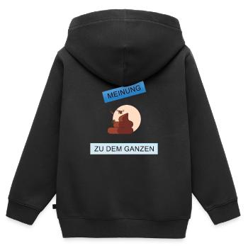 Meine Meinung zu dem Ganzen - Kinder Premium Organic Zip Hoodie - Schwarz - Hinten - AI Model Kid Male (0cm)