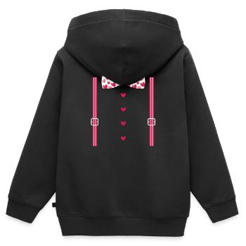 Bretelles de Saint-Valentin et nœud papillon - Sweat Premium à capuche zippé enfant bio - noir - Dos - AI Model Kid Male (0cm)