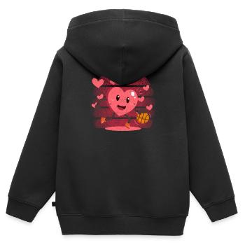 Joueur de basket-ball Heart Dunking de la Saint-Valentin - Sweat Premium à capuche zippé enfant bio - noir - Dos - AI Model Kid Male (0cm)