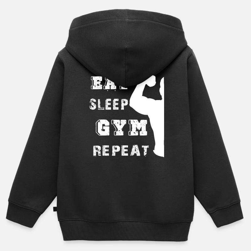 Manger gymnase de sommeil répéter - Sweat Premium à capuche zippé enfant bio - noir