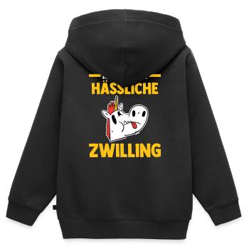 Zwillingsgeschwister Zwilling Zwillinge - Kinder Premium Organic Zip Hoodie - Schwarz - Hinten - AI Model Kid Male (0cm)