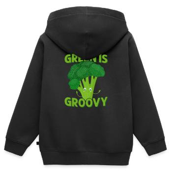 Le vert est un légume de brocoli groovy - Sweat Premium à capuche zippé enfant bio - noir - Dos - AI Model Kid Male (0cm)
