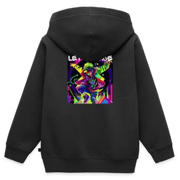 Femme en graffiti look dansant en discothèque 1 - Sweat Premium à capuche zippé enfant bio - noir - Dos - AI Model Kid Male (0cm)