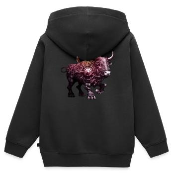 Orné Steampunk Bull détaillé complexe Cool Art - Sweat Premium à capuche zippé enfant bio - noir - Dos - AI Model Kid Male (0cm)