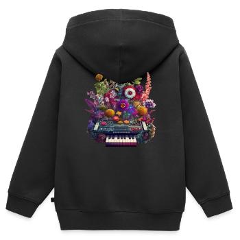 Synthétiseur floral Illustration complexe de fleur DJ - Sweat Premium à capuche zippé enfant bio - noir - Dos - AI Model Kid Male (0cm)
