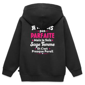 Je suis Sage femme - Sweat Premium à capuche zippé enfant bio - noir - Dos - AI Model Kid Male (0cm)