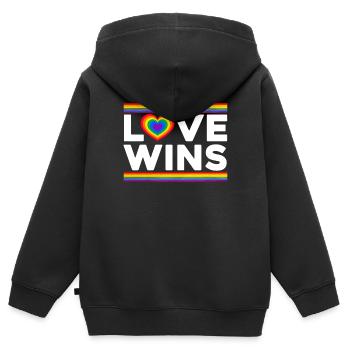 L’amour gagne - Sweat Premium à capuche zippé enfant bio - noir - Dos - AI Model Kid Male (0cm)
