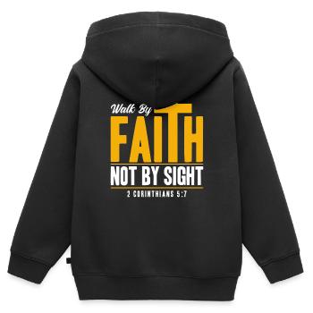 Marchez par la foi, pas par la vue - Sweat Premium à capuche zippé enfant bio - noir - Dos - AI Model Kid Male (0cm)
