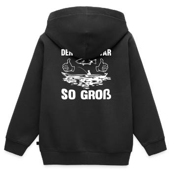 Der Fisch war so groß - Kinder Premium Organic Zip Hoodie - Schwarz - Hinten - AI Model Kid Male (0cm)