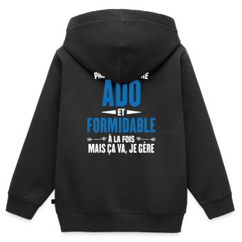Pas Facile d'Être Ado Et Formidable À La Fois - Sweat Premium à capuche zippé enfant bio - noir - Dos - AI Model Kid Male (0cm)
