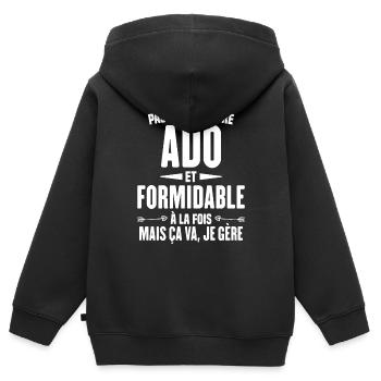 Pas Facile d'Être Ado Et Formidable À La Fois - Sweat Premium à capuche zippé enfant bio - noir - Dos - AI Model Kid Male (0cm)