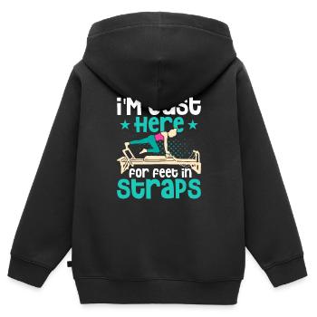 Je suis juste ici pour les pieds dans les sangles Pilates Fitness - Sweat Premium à capuche zippé enfant bio - noir - Dos - AI Model Kid Male (0cm)