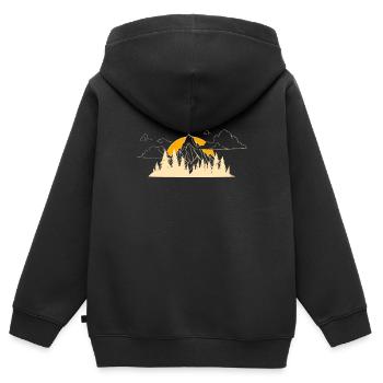 Arbres forestiers de montagne et soleil levant/couchant - Sweat Premium à capuche zippé enfant bio - noir - Dos - AI Model Kid Male (0cm)