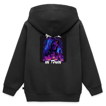 Hacker In Der Stadt 3 - Kinder Premium Organic Zip Hoodie - Schwarz - Hinten - AI Model Kid Male (0cm)