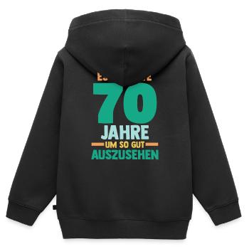 Siebzig Siebzigster 70 Jahre Geburtstag - Kinder Premium Organic Zip Hoodie - Schwarz - Hinten - AI Model Kid Male (0cm)