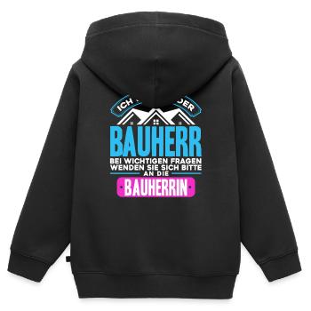 Ich Bin Nur der Bauherr - Kinder Premium Organic Zip Hoodie - Schwarz - Hinten - AI Model Kid Male (0cm)