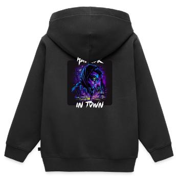 Hacker In Der Stadt 1 - Kinder Premium Organic Zip Hoodie - Schwarz - Hinten - AI Model Kid Male (0cm)