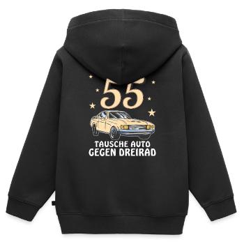 TAUSCHE AUTO GEGEN DREIRAD GEBURTSTAG 55 - Kinder Premium Organic Zip Hoodie - Schwarz - Hinten - AI Model Kid Male (0cm)