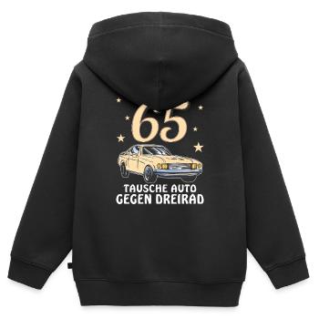 TAUSCHE AUTO GEGEN DREIRAD GEBURTSTAG 65 - Kinder Premium Organic Zip Hoodie - Schwarz - Hinten - AI Model Kid Male (0cm)