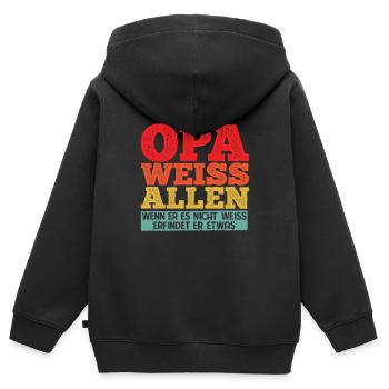 Opa weiss alles - Wenn er es nicht weiss erfindet - Kinder Premium Organic Zip Hoodie - Schwarz - Hinten - AI Model Kid Male (0cm)