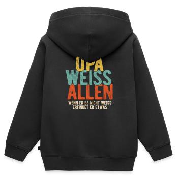 Opa weiss alles - Wenn er es nicht weiss erfindet - Kinder Premium Organic Zip Hoodie - Schwarz - Hinten - AI Model Kid Male (0cm)