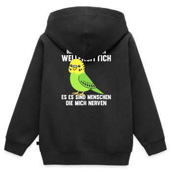 Ich liebe meinen Wellensittich - Kinder Premium Organic Zip Hoodie - Schwarz - Hinten - AI Model Kid Male (0cm)
