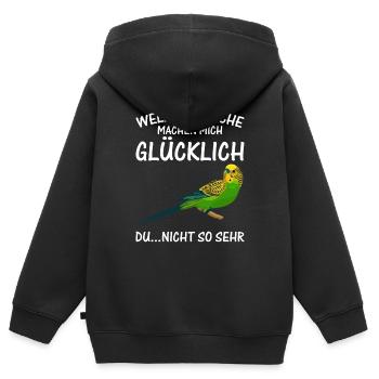 Wellensittiche machen mich glücklich - Kinder Premium Organic Zip Hoodie - Schwarz - Hinten - AI Model Kid Male (0cm)