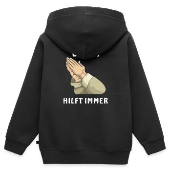 BETEN HILFT IMMER - Kinder Premium Organic Zip Hoodie - Schwarz - Hinten - AI Model Kid Male (0cm)