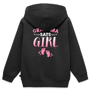 Oma sagt, Mädchen Geschlecht enthüllt neugeborenes Mädchen Baby - Kinder Premium Organic Zip Hoodie - Schwarz - Hinten - AI Model Kid Male (0cm)