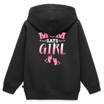 Mama sagt, Mädchen Geschlecht enthüllt neugeborenes Mädchen Baby - Kinder Premium Organic Zip Hoodie - Schwarz - Hinten - AI Model Kid Male (0cm)