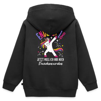 Endlich 18 Jetzt Muss Ich Nur Noch Erwachsen Werde - Kinder Premium Organic Zip Hoodie - Schwarz - Hinten - AI Model Kid Male (0cm)