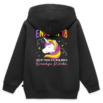 Endlich 18 Jetzt Muss Ich Nur Noch Erwachsen Werde - Kinder Premium Organic Zip Hoodie - Schwarz - Hinten - AI Model Kid Male (0cm)