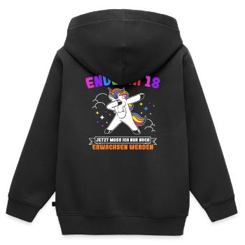 Endlich 18 Jetzt Muss Ich Nur Noch Erwachsen Werde - Kinder Premium Organic Zip Hoodie - Schwarz - Hinten - AI Model Kid Male (0cm)