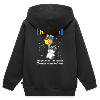 Endlich 18 Aber Meine Eltern Wohnen Immer Noch Bei - Kinder Premium Organic Zip Hoodie - Schwarz - Hinten - AI Model Kid Male (0cm)