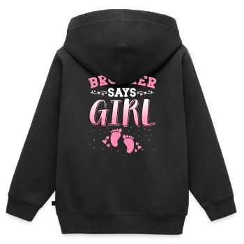 Bruder sagt, Mädchen Geschlecht enthüllt neugeborenes Mädchen Baby - Kinder Premium Organic Zip Hoodie - Schwarz - Hinten - AI Model Kid Male (0cm)