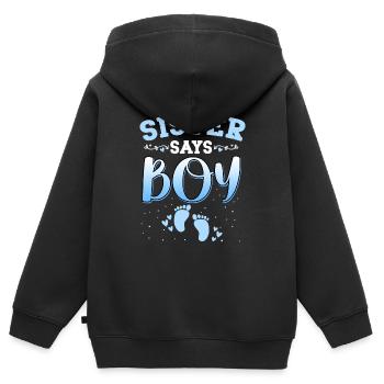 Schwester sagt, Mädchen Geschlecht enthüllt neugeborenes Mädchen Baby - Kinder Premium Organic Zip Hoodie - Schwarz - Hinten - AI Model Kid Male (0cm)
