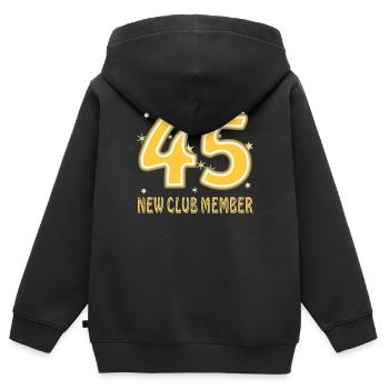 ANNIVERSAIRE 45 - Sweat Premium à capuche zippé enfant bio - noir - Dos - AI Model Kid Male (0cm)