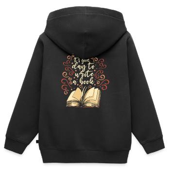 Écrire un livre Auteur Romancier - Sweat Premium à capuche zippé enfant bio - noir - Dos - AI Model Kid Male (0cm)