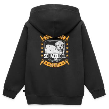 Die mit dem Schafpudel altdeutscher Hütepudel - Kinder Premium Organic Zip Hoodie - Schwarz - Hinten - AI Model Kid Male (0cm)