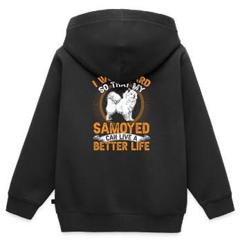 Samojede arbeite hart Samojedenspitz - Kinder Premium Organic Zip Hoodie - Schwarz - Hinten - AI Model Kid Male (0cm)