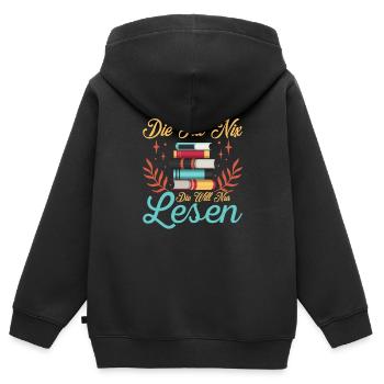 Die tut nix die will nur lesen Bücher Literatur - Kinder Premium Organic Zip Hoodie - Schwarz - Hinten - AI Model Kid Male (0cm)
