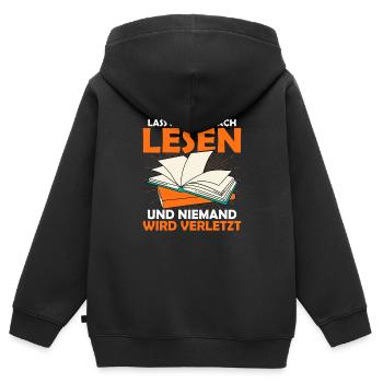 Lass mich einfach lesen und niemand wird verletzt - Kinder Premium Organic Zip Hoodie - Schwarz - Hinten - AI Model Kid Male (0cm)