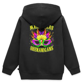 Manigances de Mardi Gras - Drôle de Mardi Gras - Sweat Premium à capuche zippé enfant bio - noir - Dos - AI Model Kid Male (0cm)
