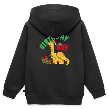 Noël Décembre Dinosaure Anniversaire - Sweat Premium à capuche zippé enfant bio - noir - Dos - AI Model Kid Male (0cm)
